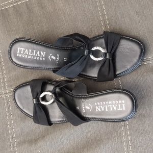 Italian Shoemakers Black & Rhinestone Wedge Sandal Size11